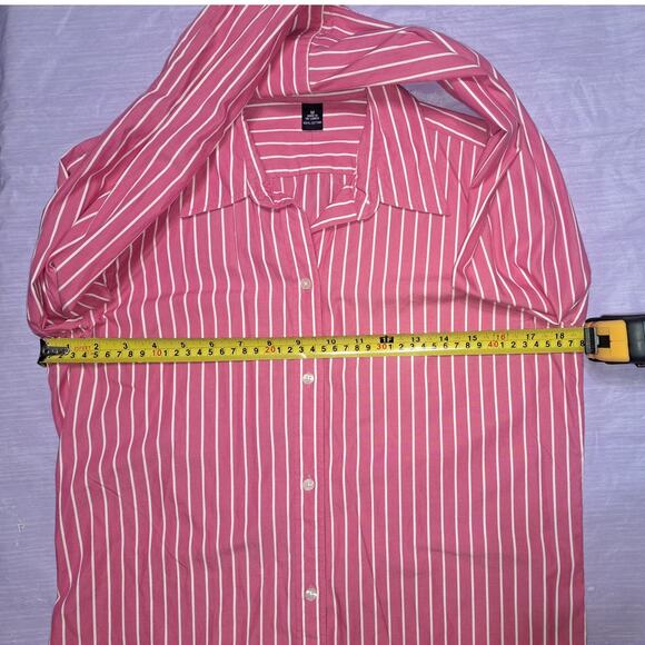Ladies Vintage Chaps Pink & White Striped Button Down Collar LS Shirt Size M - Picture 9 of 12
